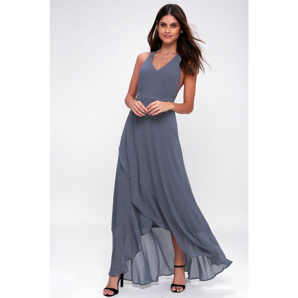 Lulus Wrap of Luxury Denim Blue Convertible High-Low Maxi Dress Size XL 0600S